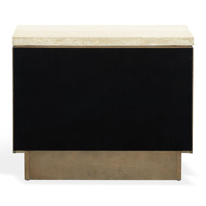 Safavieh Alysandria Travertine Stone Top Nightstand with Oak Base and Single Drawer Storage Dark Brown Oak SFV2254A