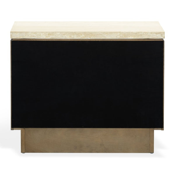 Safavieh Alysandria Travertine Stone Top Nightstand with Oak Base and Single Drawer Storage Dark Brown Oak SFV2254A