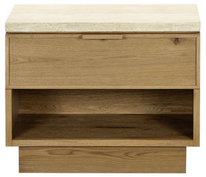 Safavieh Alysandria Travertine Stone Top Nightstand with Oak Base and Single Drawer Storage Brown Oak SFV2254B