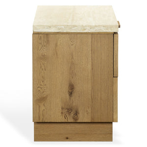 Safavieh Alysandria Travertine Stone Top Nightstand with Oak Base and Single Drawer Storage Brown Oak SFV2254B
