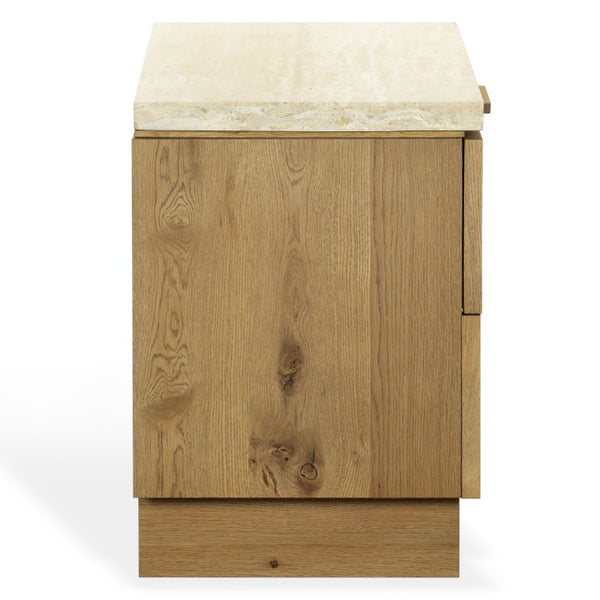 Safavieh Alysandria Travertine Stone Top Nightstand with Oak Base and Single Drawer Storage Brown Oak SFV2254B