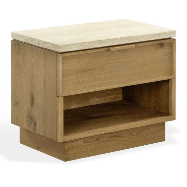 Safavieh Alysandria Travertine Stone Top Nightstand with Oak Base and Single Drawer Storage Brown Oak SFV2254B