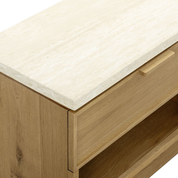 Safavieh Alysandria Travertine Stone Top Nightstand with Oak Base and Single Drawer Storage Brown Oak SFV2254B