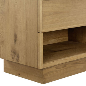 Safavieh Alysandria Travertine Stone Top Nightstand with Oak Base and Single Drawer Storage Brown Oak SFV2254B
