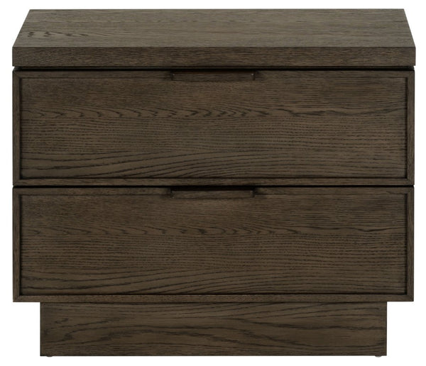 Safavieh Alysandria Natural Grain Wood Two Drawer Nightstand for Warm Transitional Bedrooms Dark Brown Oak SFV2255A