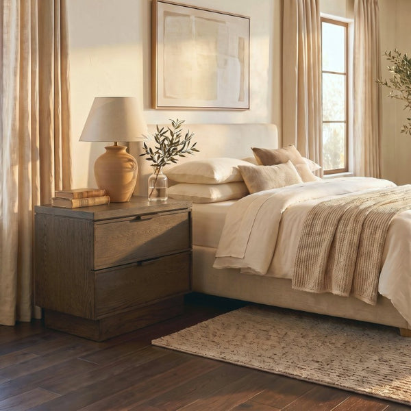 Safavieh Alysandria Natural Grain Wood Two Drawer Nightstand for Warm Transitional Bedrooms Dark Brown Oak SFV2255A