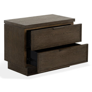 Safavieh Alysandria Natural Grain Wood Two Drawer Nightstand for Warm Transitional Bedrooms Dark Brown Oak SFV2255A