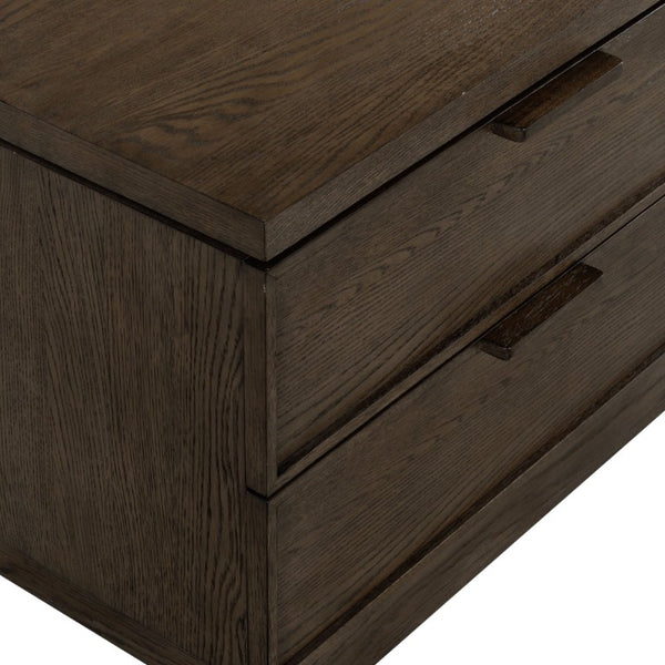 Safavieh Alysandria Natural Grain Wood Two Drawer Nightstand for Warm Transitional Bedrooms Dark Brown Oak SFV2255A