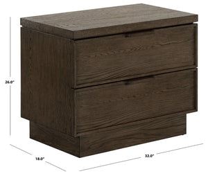 Safavieh Alysandria Natural Grain Wood Two Drawer Nightstand for Warm Transitional Bedrooms Dark Brown Oak SFV2255A