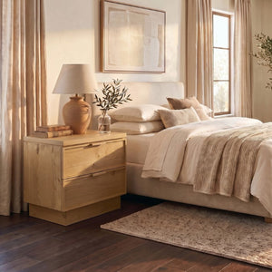 Safavieh Alysandria Natural Grain Wood Two Drawer Nightstand for Warm Transitional Bedrooms Brown Oak SFV2255B