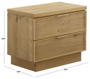 Safavieh Alysandria Natural Grain Wood Two Drawer Nightstand for Warm Transitional Bedrooms Brown Oak SFV2255B