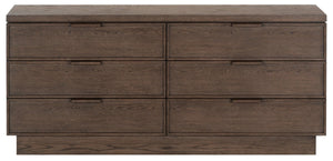 Safavieh Alysandria Six Drawer Wood Top Dresser with Rich Grain Finish for Bedroom Storage Dark Brown Oak SFV2256A