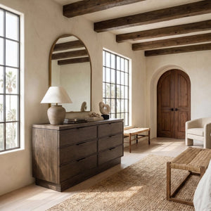 Safavieh Alysandria Six Drawer Wood Top Dresser with Rich Grain Finish for Bedroom Storage Dark Brown Oak SFV2256A