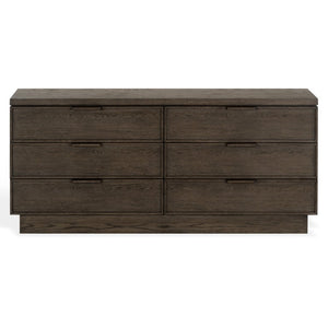 Safavieh Alysandria Six Drawer Wood Top Dresser with Rich Grain Finish for Bedroom Storage Dark Brown Oak SFV2256A