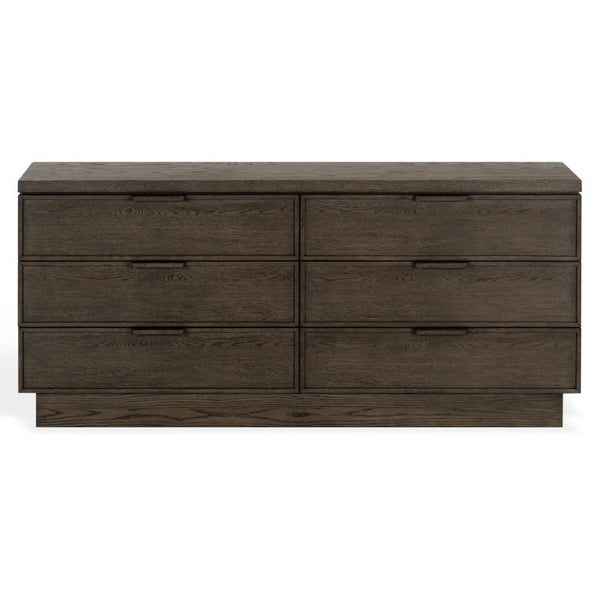 Safavieh Alysandria Six Drawer Wood Top Dresser with Rich Grain Finish for Bedroom Storage Dark Brown Oak SFV2256A