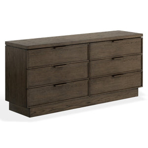 Safavieh Alysandria Six Drawer Wood Top Dresser with Rich Grain Finish for Bedroom Storage Dark Brown Oak SFV2256A