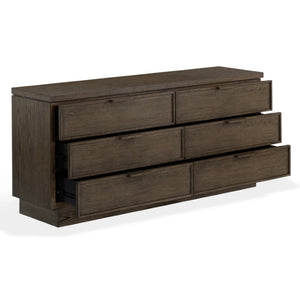 Safavieh Alysandria Six Drawer Wood Top Dresser with Rich Grain Finish for Bedroom Storage Dark Brown Oak SFV2256A