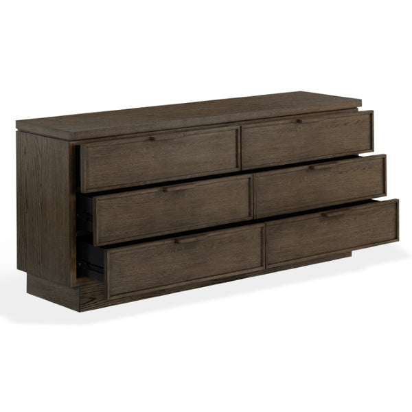 Safavieh Alysandria Six Drawer Wood Top Dresser with Rich Grain Finish for Bedroom Storage Dark Brown Oak SFV2256A