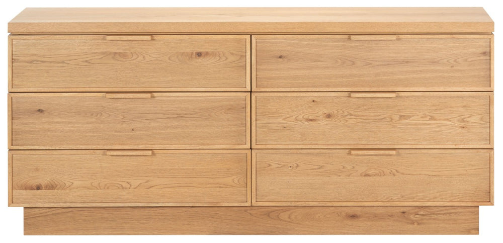 Safavieh Alysandria Six Drawer Wood Top Dresser with Rich Grain Finish for Bedroom Storage Brown Oak SFV2256B