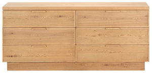 Safavieh Alysandria Six Drawer Wood Top Dresser with Rich Grain Finish for Bedroom Storage Brown Oak SFV2256B