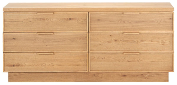 Safavieh Alysandria Six Drawer Wood Top Dresser with Rich Grain Finish for Bedroom Storage Brown Oak SFV2256B