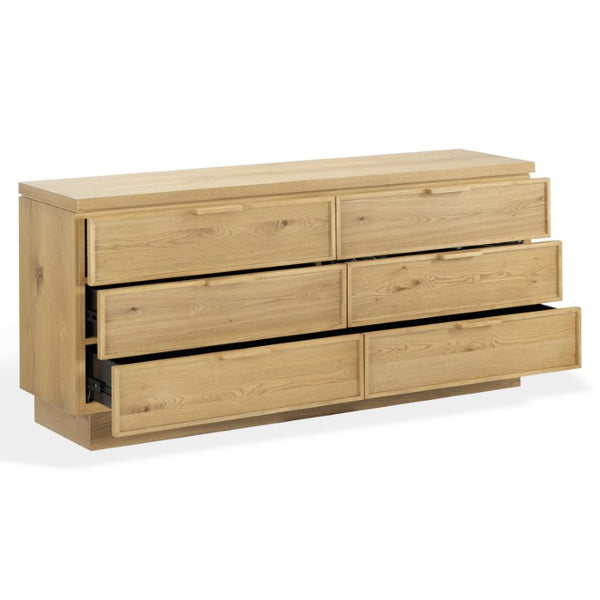 Safavieh Alysandria Six Drawer Wood Top Dresser with Rich Grain Finish for Bedroom Storage Brown Oak SFV2256B