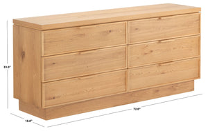 Safavieh Alysandria Six Drawer Wood Top Dresser with Rich Grain Finish for Bedroom Storage Brown Oak SFV2256B