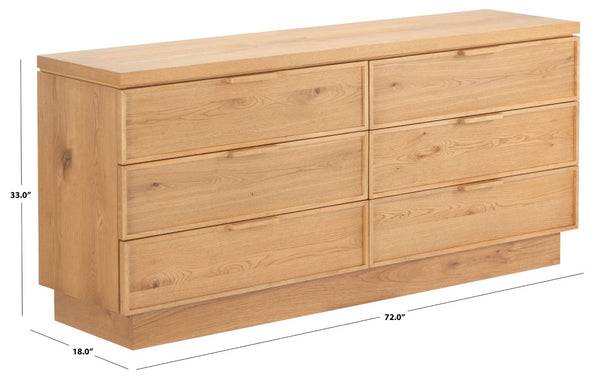 Safavieh Alysandria Six Drawer Wood Top Dresser with Rich Grain Finish for Bedroom Storage Brown Oak SFV2256B