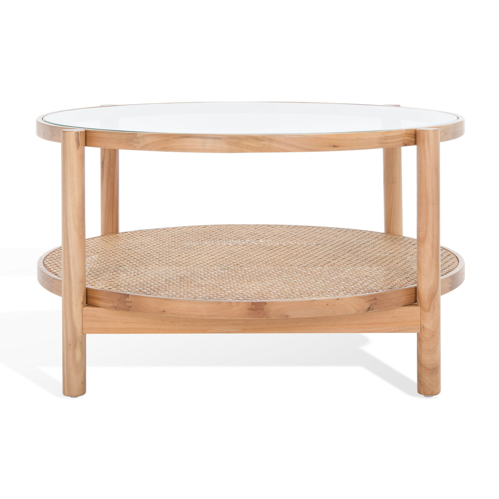 Safavieh Karyna Two-tiered Rattan & Glass Coffee Table - Modern Natural Design For Stylish Living Spaces Clear ,Natural Wood ,Tempered Glass ,Rattan Sfv2300a
