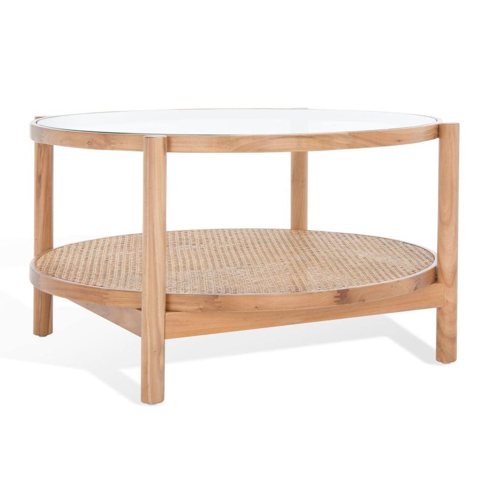 Safavieh KARYNA Coffee Table – Stylish Two-Tier Design with Tempered Glass and Rattan for Contemporary Spaces Clear / Natural SFV2300A