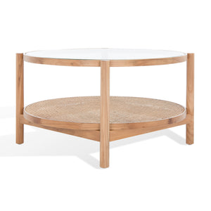 Safavieh Karyna Two-tiered Rattan & Glass Coffee Table - Modern Natural Design For Stylish Living Spaces Clear ,Natural Wood ,Tempered Glass ,Rattan Sfv2300a