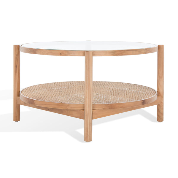 Safavieh Karyna Two-tiered Rattan & Glass Coffee Table - Modern Natural Design For Stylish Living Spaces Clear ,Natural Wood ,Tempered Glass ,Rattan Sfv2300a