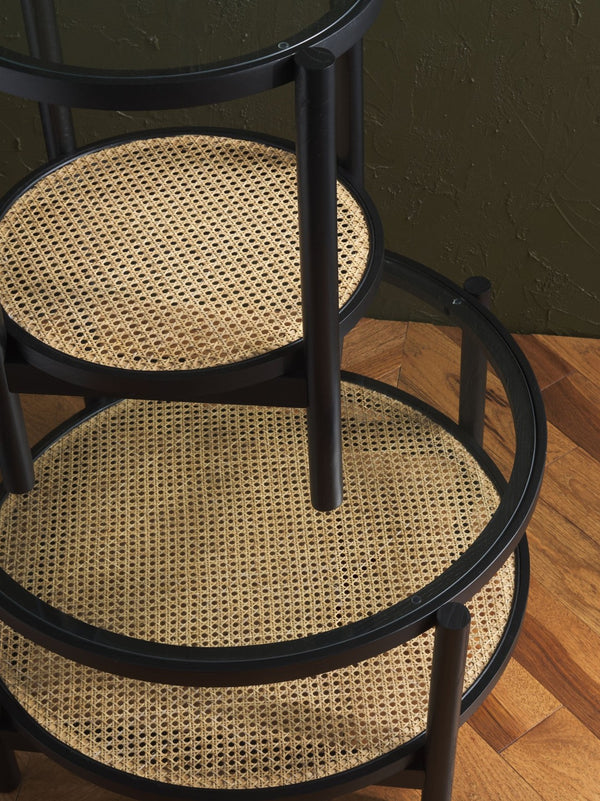 Safavieh KARYNA Rattan and Glass Accent Table – Stylish Two-Tier Design for Contemporary Living Spaces Black / Natural SFV2301B