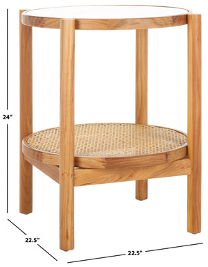 Safavieh Karyna Rattan And Glass Accent Table - Two-tiered Design With Stylish Elm Legs For Modern Spaces Clear ,Natural Wood ,Tempered Glass ,Rattan Sfv2301a