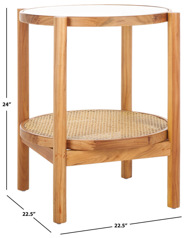 Safavieh Karyna Rattan And Glass Accent Table - Two-tiered Design With Stylish Elm Legs For Modern Spaces Clear ,Natural Wood ,Tempered Glass ,Rattan Sfv2301a