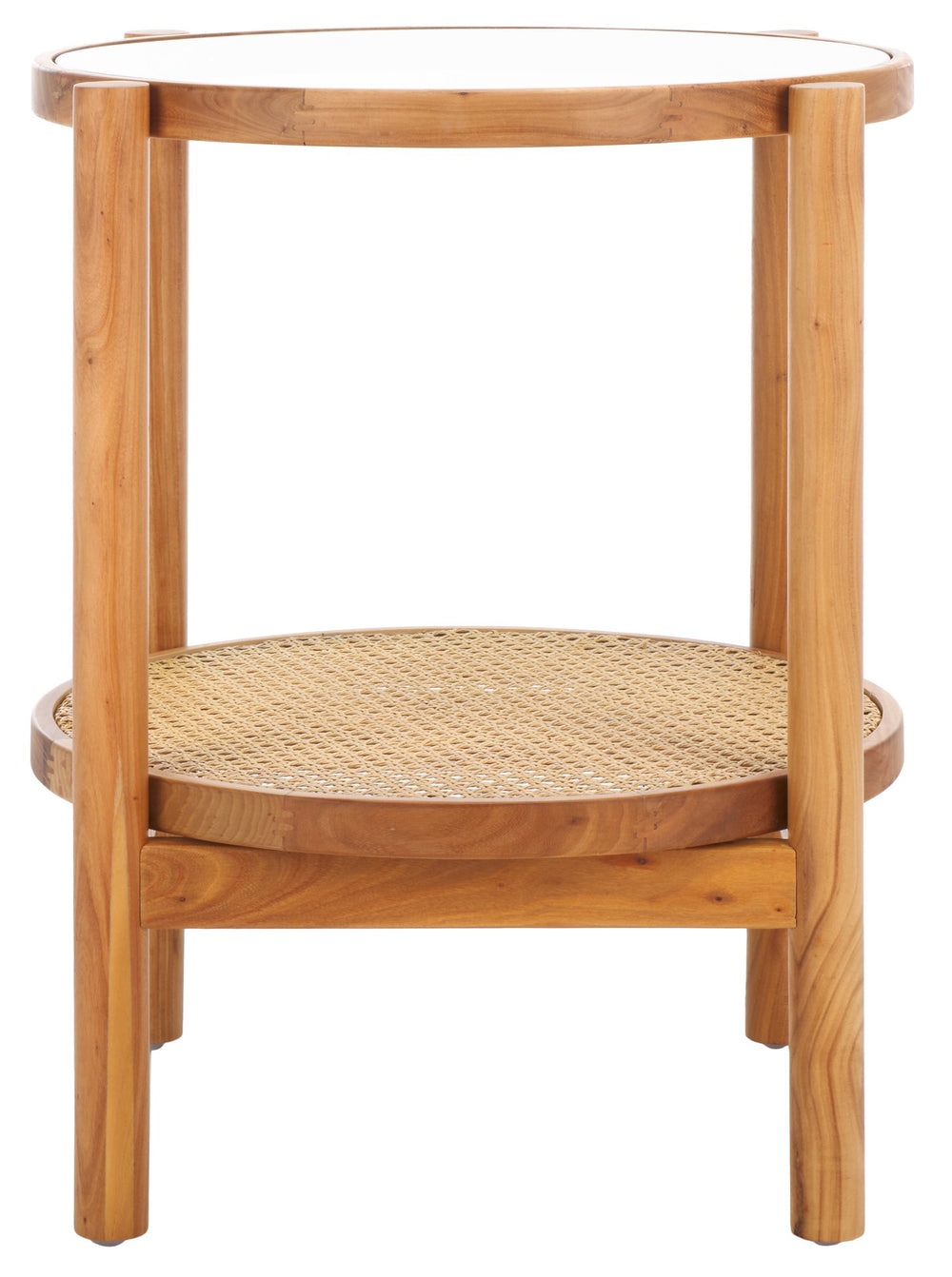 Safavieh Karyna Rattan And Glass Accent Table - Two-tiered Design With Stylish Elm Legs For Modern Spaces Clear ,Natural Wood ,Tempered Glass ,Rattan Sfv2301a