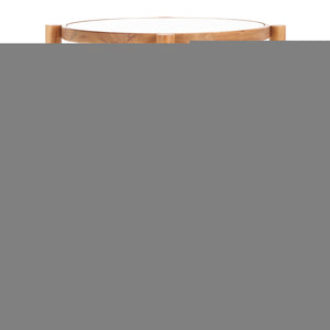 Safavieh Karyna Rattan And Glass Accent Table - Two-tiered Design With Stylish Elm Legs For Modern Spaces Clear ,Natural Wood ,Tempered Glass ,Rattan Sfv2301a