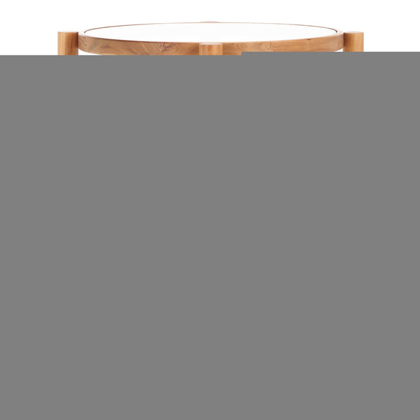 Safavieh Karyna Rattan And Glass Accent Table - Two-tiered Design With Stylish Elm Legs For Modern Spaces Clear ,Natural Wood ,Tempered Glass ,Rattan Sfv2301a