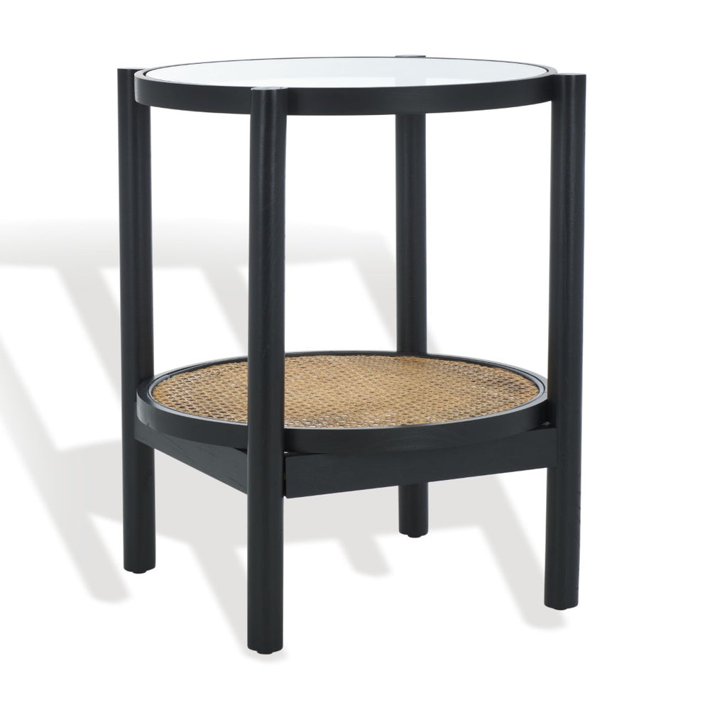 Safavieh KARYNA Rattan and Glass Accent Table – Stylish Two-Tier Design for Contemporary Living Spaces Black / Natural SFV2301B