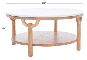 Safavieh Puck Round Marble Top Coffee Table - Two-tiered Natural Wood Base For Stylish Home Decor Display Natural ,White Wood ,Marble Sfv2305a