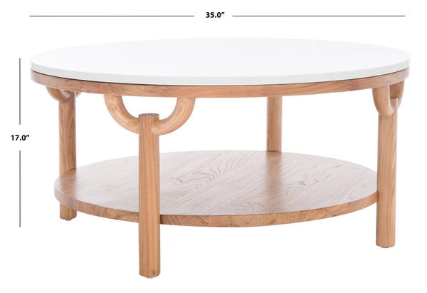 Safavieh Puck Round Marble Top Coffee Table - Two-tiered Natural Wood Base For Stylish Home Decor Display Natural ,White Wood ,Marble Sfv2305a