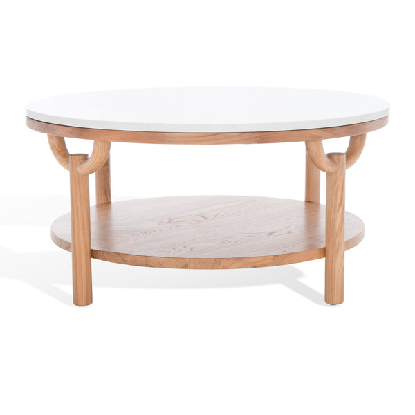 Safavieh Puck Round Marble Top Coffee Table - Two-tiered Natural Wood Base For Stylish Home Decor Display Natural ,White Wood ,Marble Sfv2305a