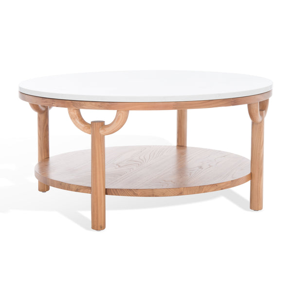 Safavieh Puck Round Marble Top Coffee Table - Two-tiered Natural Wood Base For Stylish Home Decor Display Natural ,White Wood ,Marble Sfv2305a