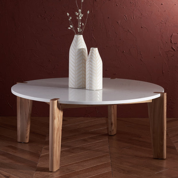 Safavieh Garcia Modern Marble Top Coffee Table – Asymmetrical Design With Elegant Wooden Legs For Your Home Natural ,White Wood ,Marble Sfv2306a