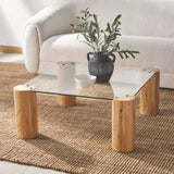 Safavieh Robbie Square Glass Top Coffee Table Natural Wood / Tempered Glass  SFV2308A-2BX