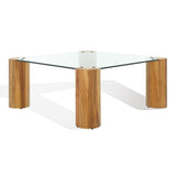 Safavieh Robbie Square Glass Top Coffee Table Natural Wood / Tempered Glass  SFV2308A-2BX