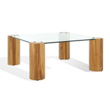 Safavieh Robbie Square Glass Top Coffee Table Natural Wood / Tempered Glass  SFV2308A-2BX