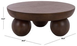 Safavieh Hayliette Solid Wood Round Coffee Table Walnut Finish Low Profile Living Room SFV2309C-2BX