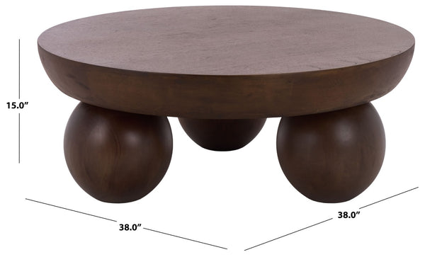 Safavieh Hayliette Solid Wood Round Coffee Table Walnut Finish Low Profile Living Room SFV2309C-2BX