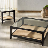 Safavieh Nicolella Square Glass And Linen Coffee Table Black SFV2311B